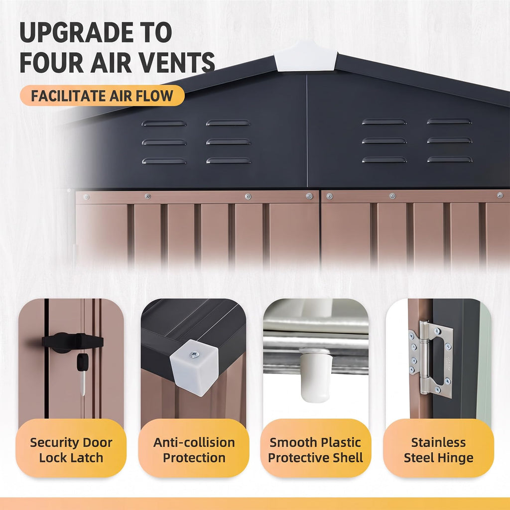 Brown Galvanized Steel Outdoor Storage Shed M913366