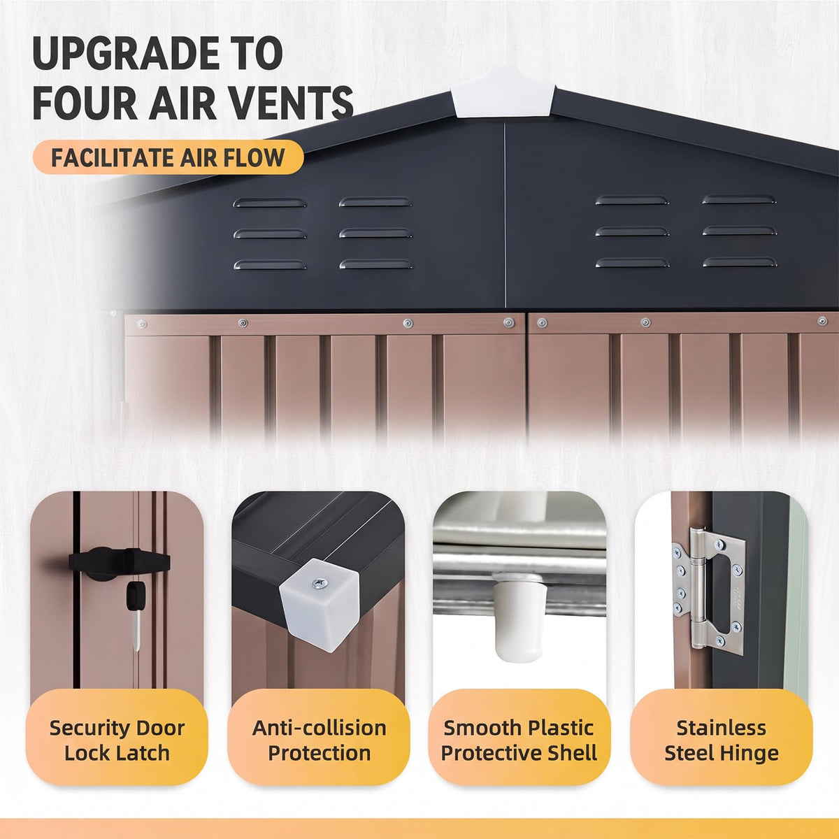 Brown Galvanized Steel Outdoor Storage Shed M913366
