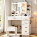 White Vanity Desk with LED Lights Mirror, 5 Drawers, Charging Station & Cushion Stool G84875