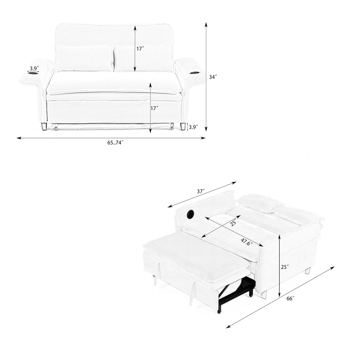 Pink Convertible Sleeper Sofa Bed D853388