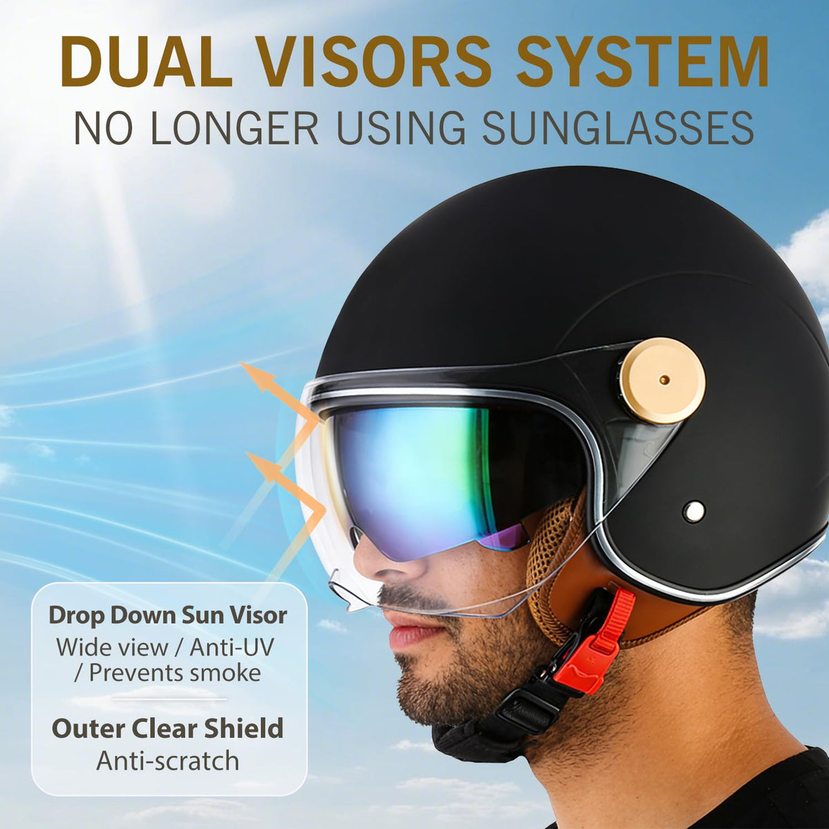 3/4 Open Face Motorcycle Helmet Dual Visors DOT Approved U987570