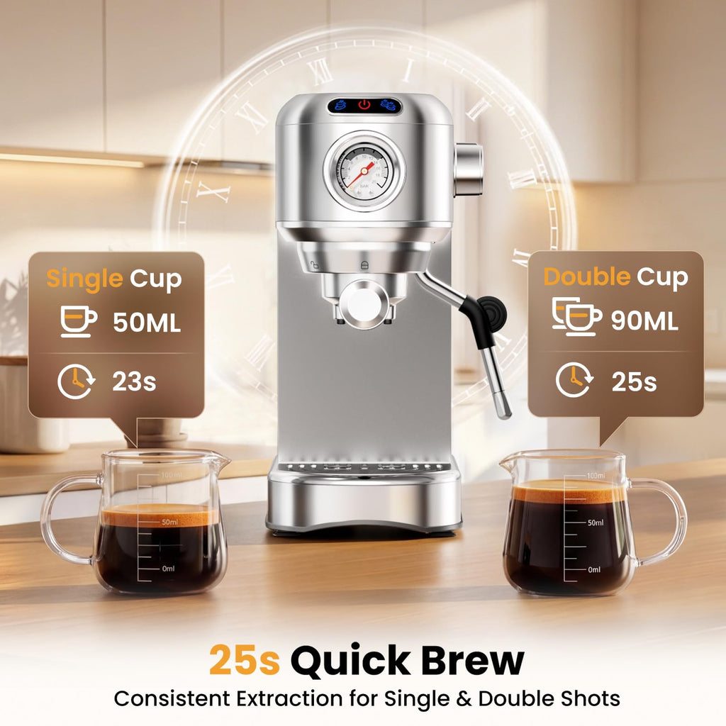 20 Bar Compact Stainless Steel Espresso Machine with Milk Frother U1420