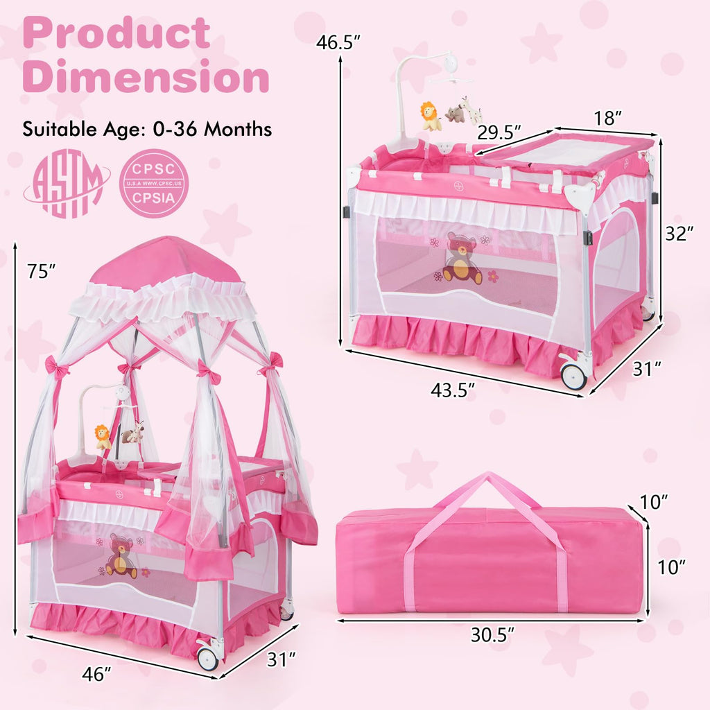 4-in-1 Baby Playard with Bassinet, Changing Table and Carry Bag S4781