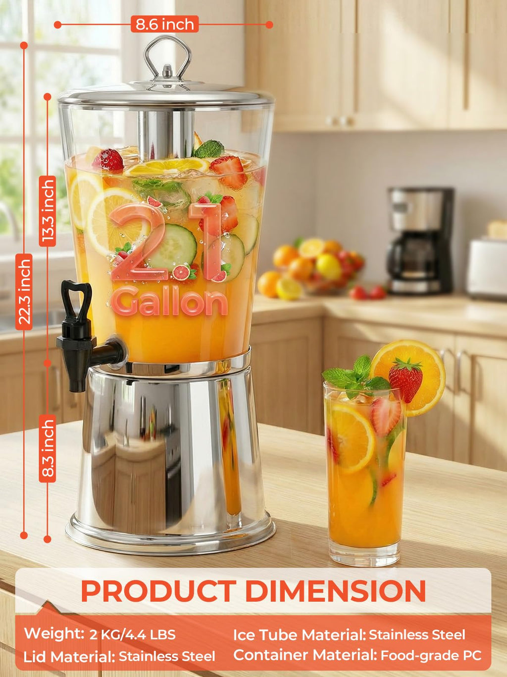 2 Gallon Stainless Steel Beverage Dispenser W32806