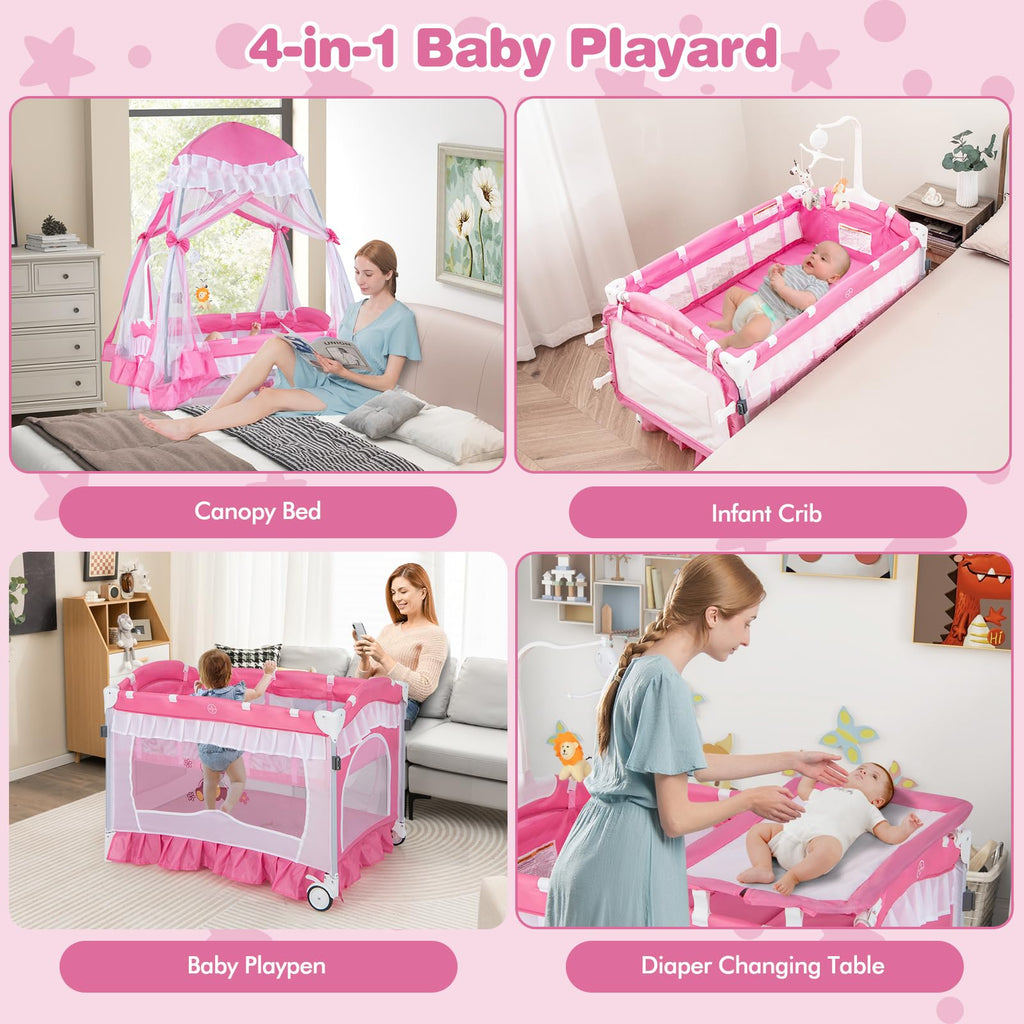 4-in-1 Baby Playard with Bassinet, Changing Table and Carry Bag S4781