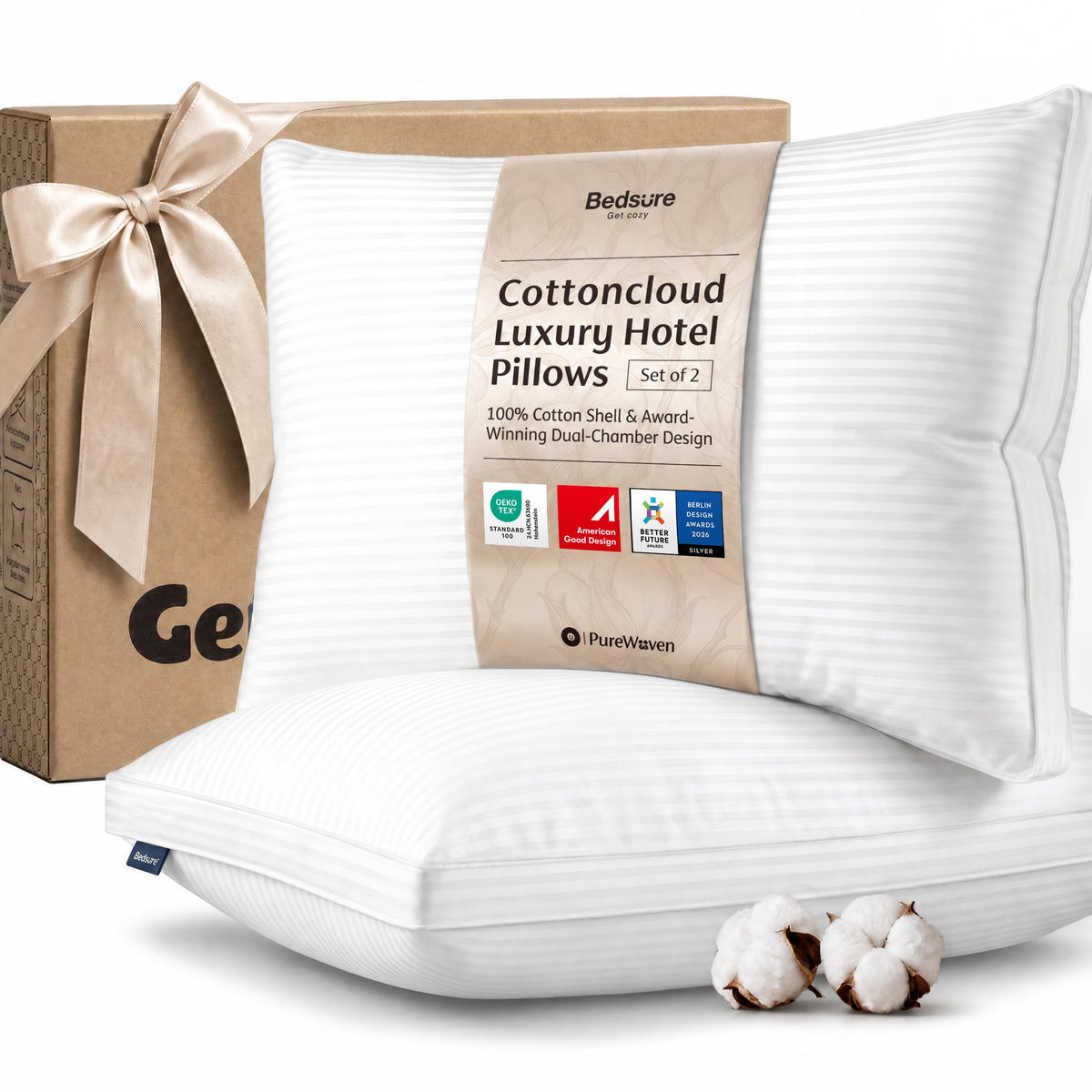 King Size Set of 2 Cotton Pillows A821603