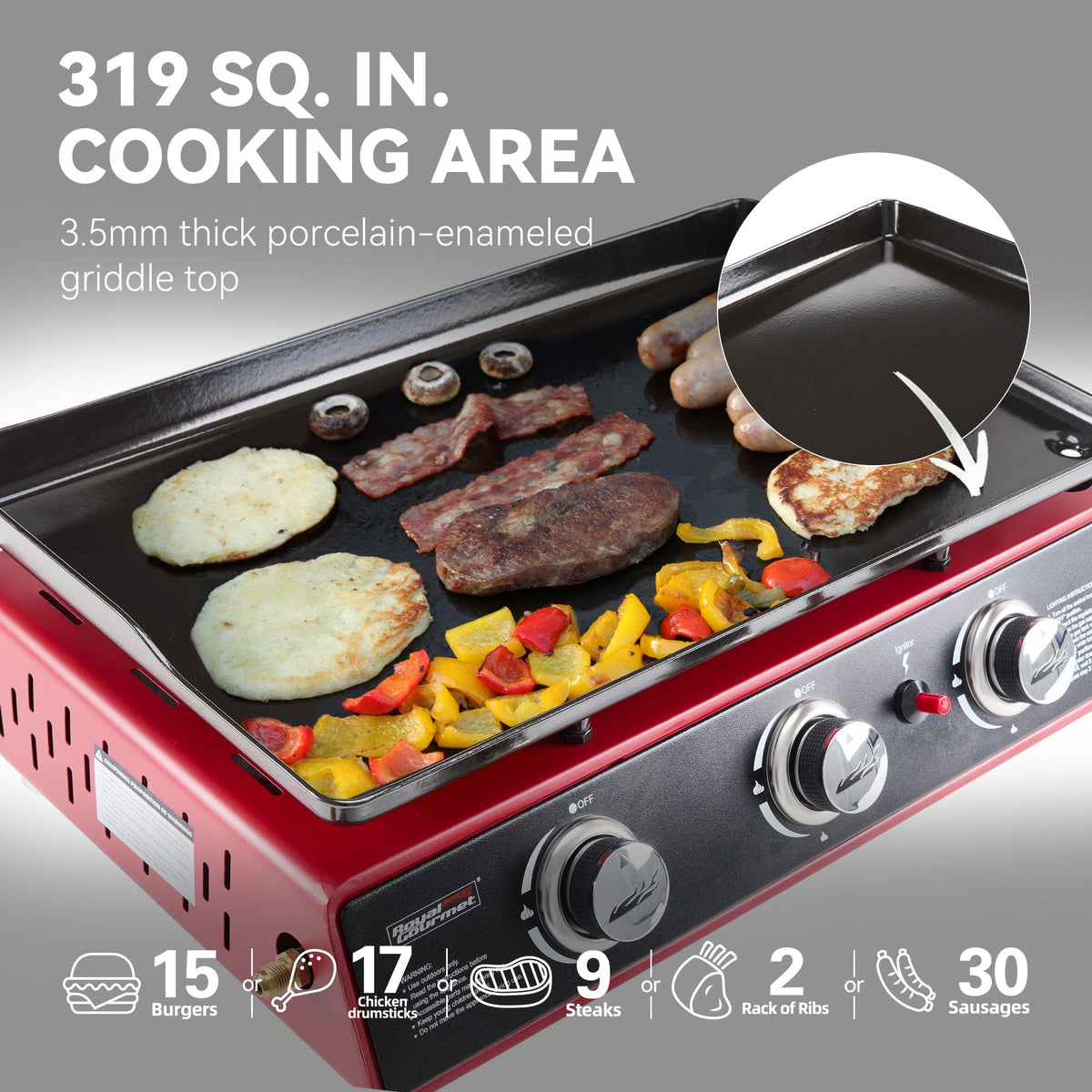 3-Burner Tabletop Propane Gas Griddle with Cover D999925