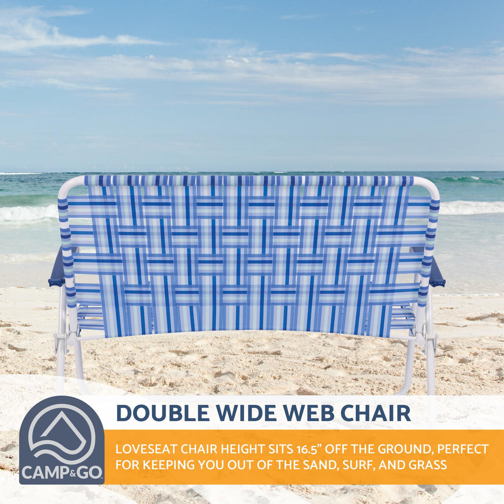 Blue/White Double-Wide Folding Web Lawn Chair R691