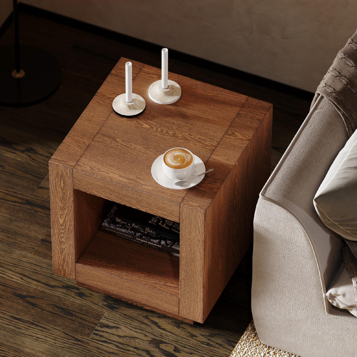 Natural Square Side Table with Storage, Set of 2 K1208