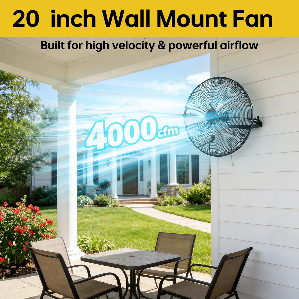 20 Inch High Velocity Metal Wall Mount Fan U7614