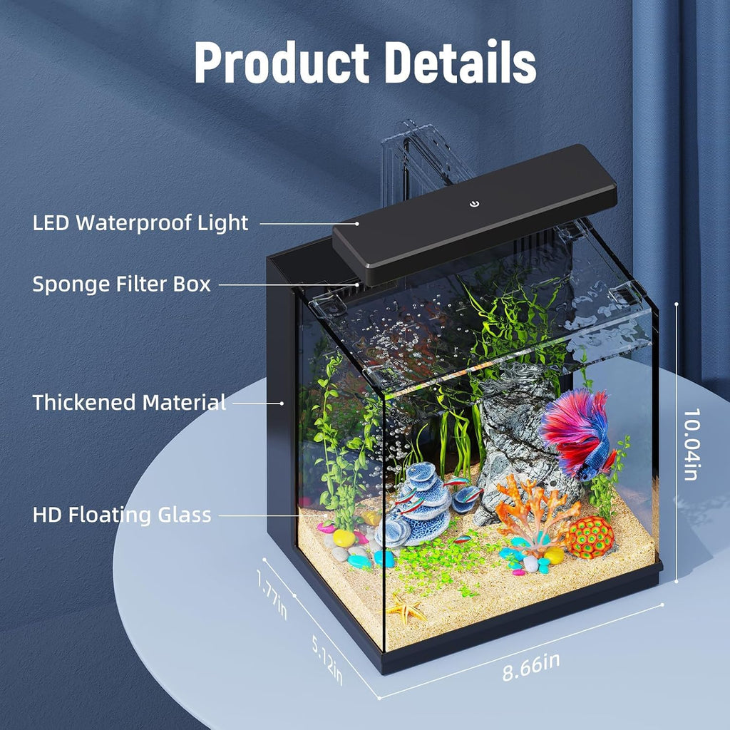 2 Gallon All-in-One Aquarium Kit with Filtration & LED Light C9572