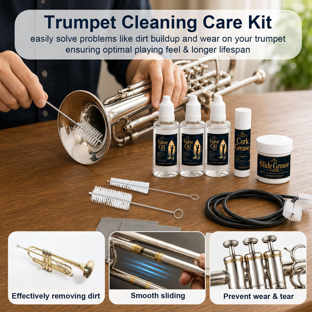 12 Pc Trumpet Cleaning Care Kit with Valve Oil, Grease, Brush J105660