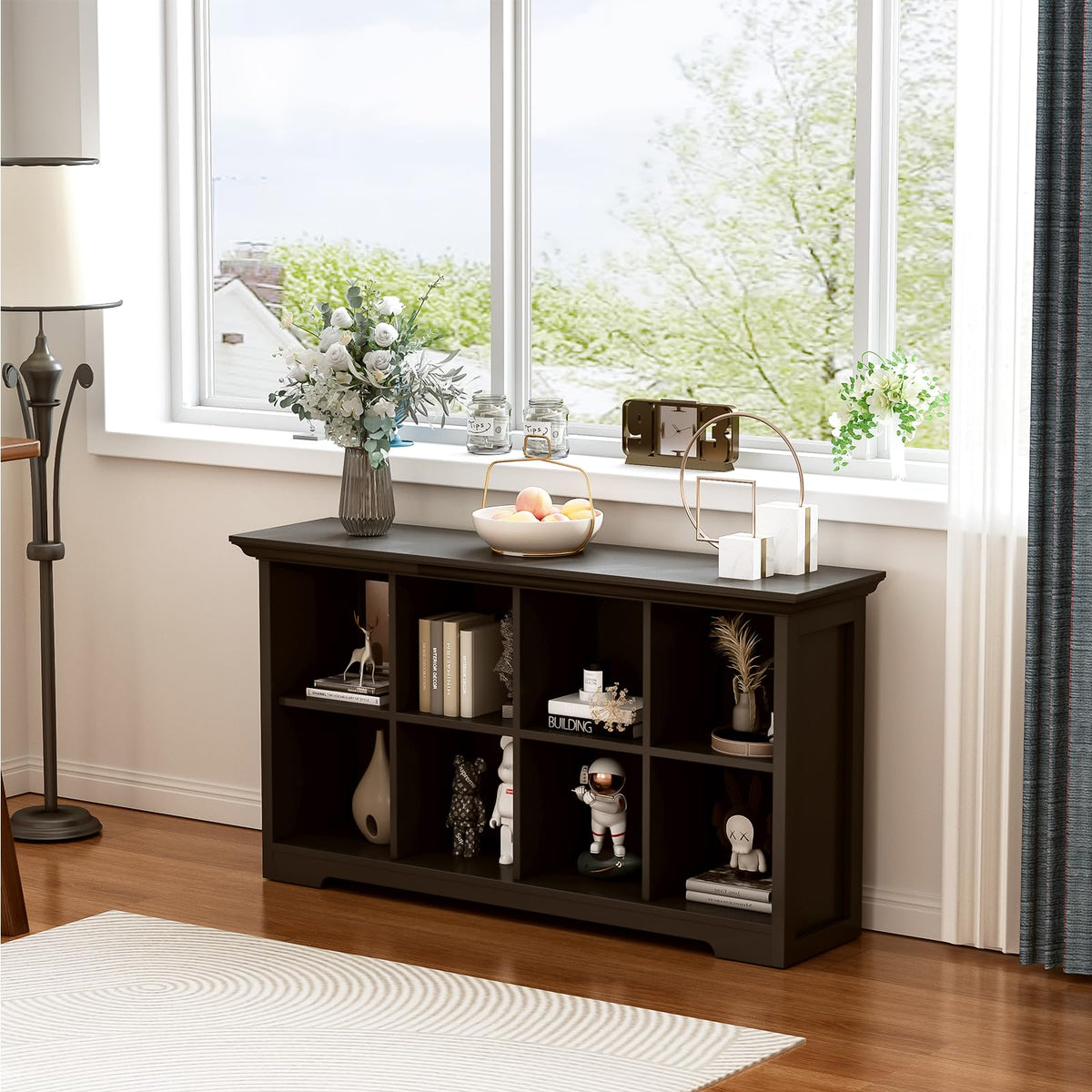 Black 8-Cube Open Bookcase with 2-Tier Low Cabinet S12081