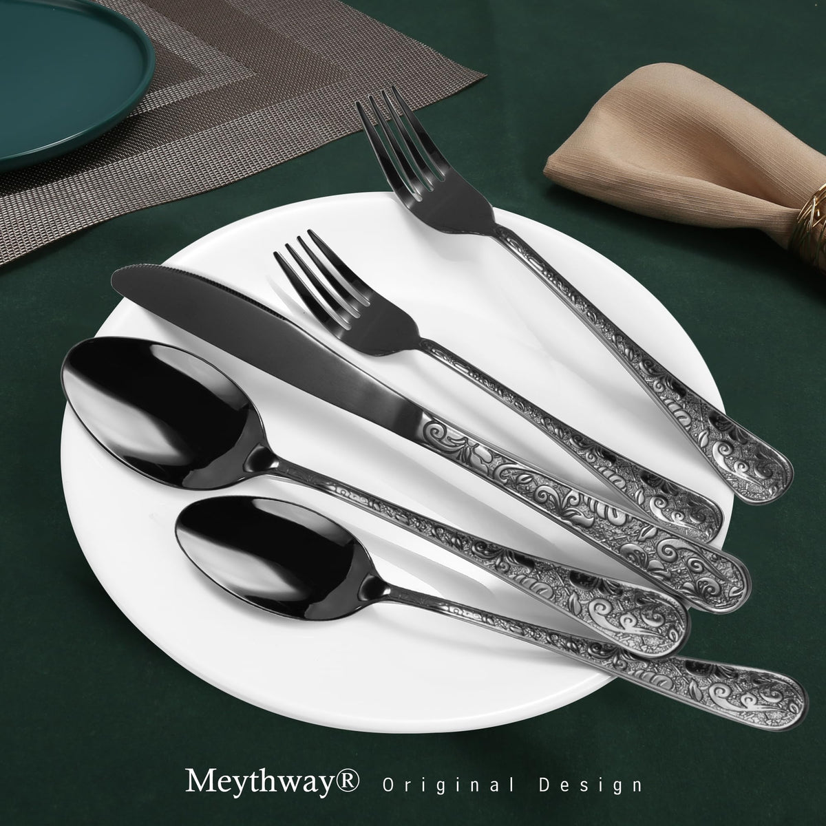 60-Piece Black Stainless Steel Flatware Set B865158