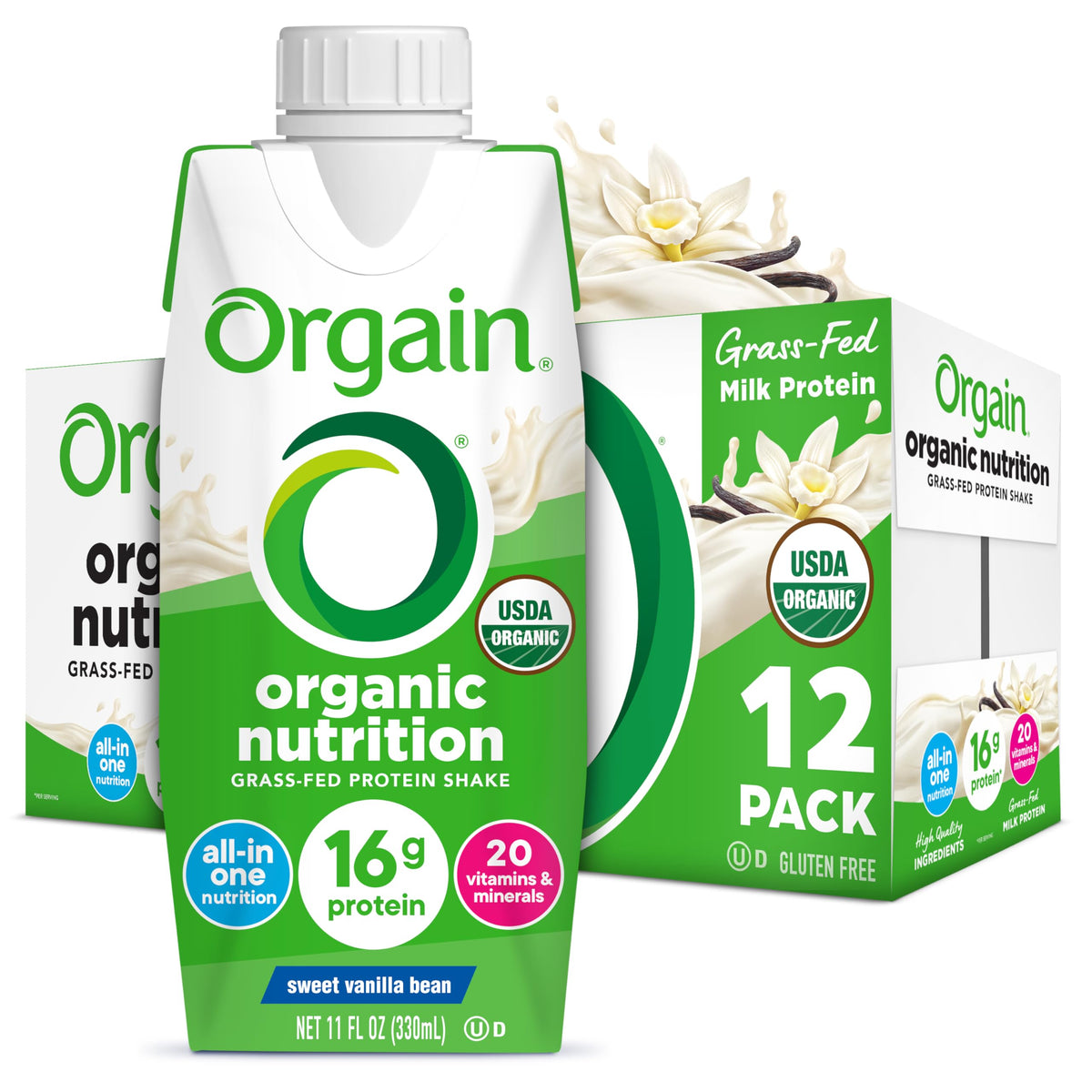 Organic Grass Fed 16g Protein Shake, Vanilla, 11oz, 12pk F14851