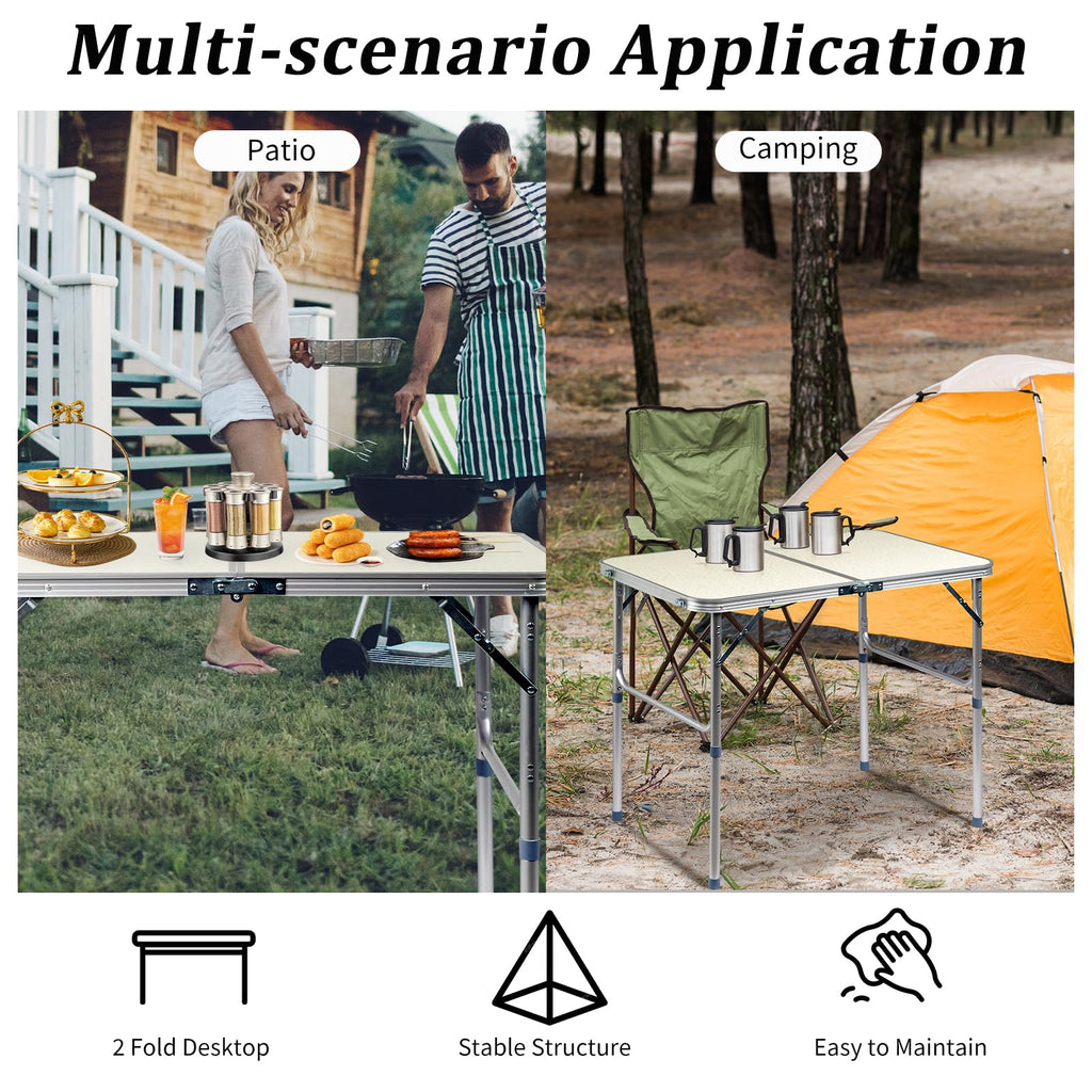 3ft Portable Aluminum Folding Picnic Table with Carry Handle L1500