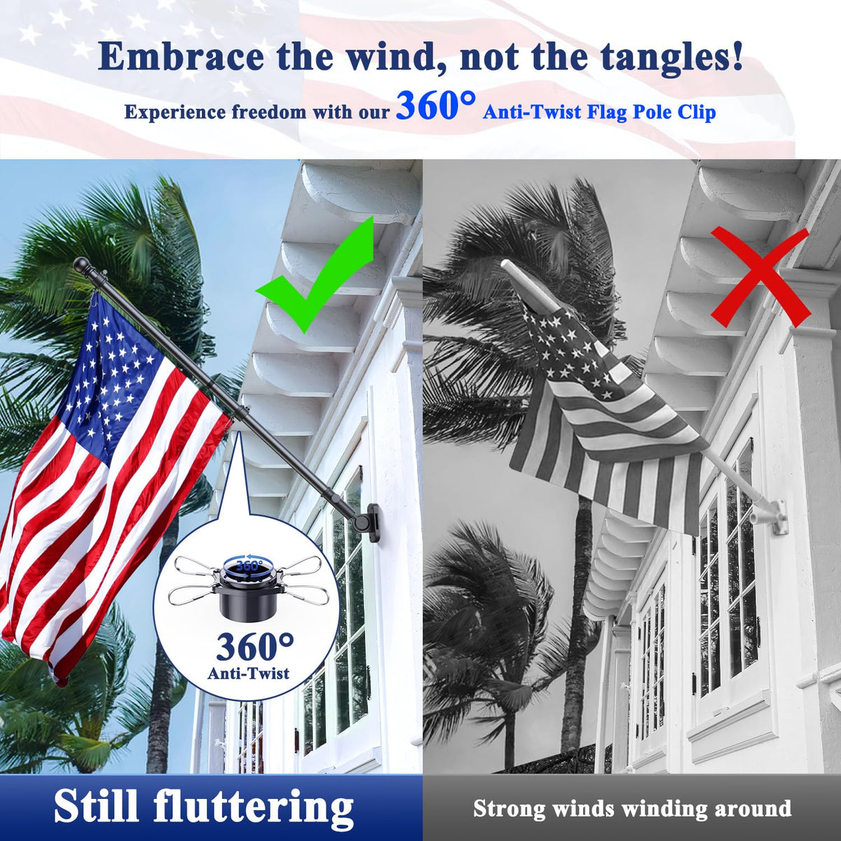 Tangle Free Stainless Steel Flag Pole Kit with Bracket N1832