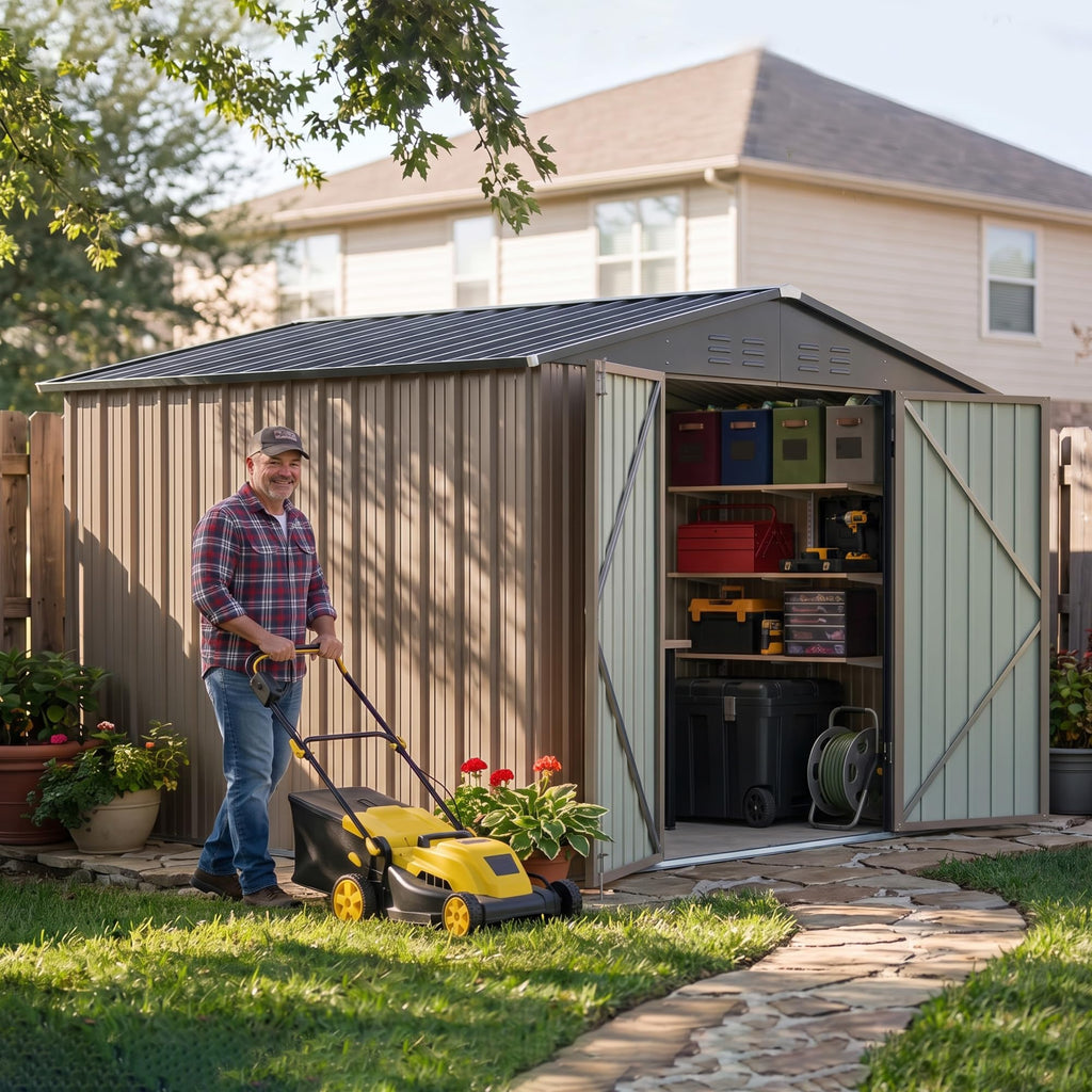 8x10 FT Metal Outdoor Storage Shed with Lockable Door G510659