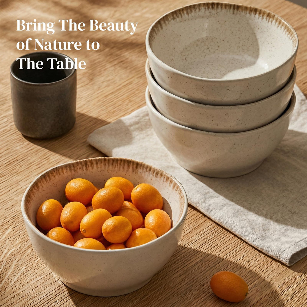 30 OZ Ceramic Soup Bowls Set of 4 Beige U6742