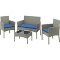 4 Pieces Rattan Wicker Patio Furniture Set with Cushion and Glass Table D405730
