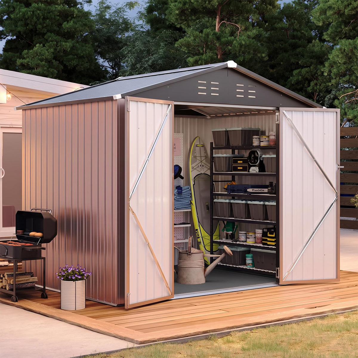 Brown Galvanized Steel Outdoor Storage Shed M913366