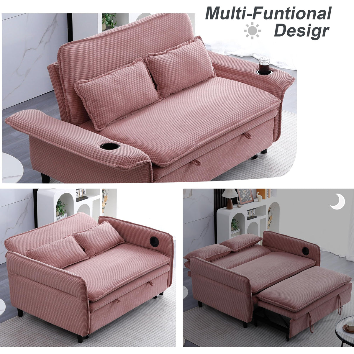 Pink Convertible Sleeper Sofa Bed D853388