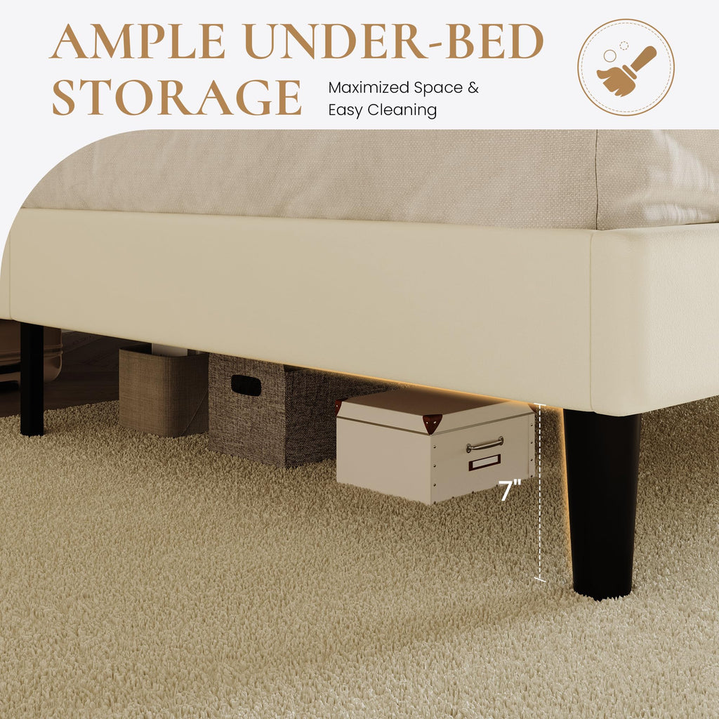 Full Size Bed Frame with 2-Tier Storage Headboard E638934