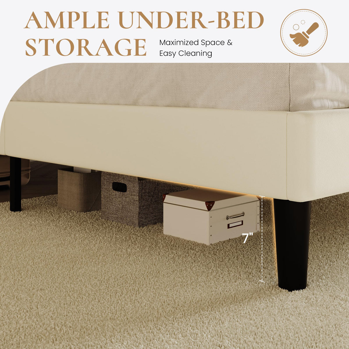 Full Size Bed Frame with 2-Tier Storage Headboard E638934