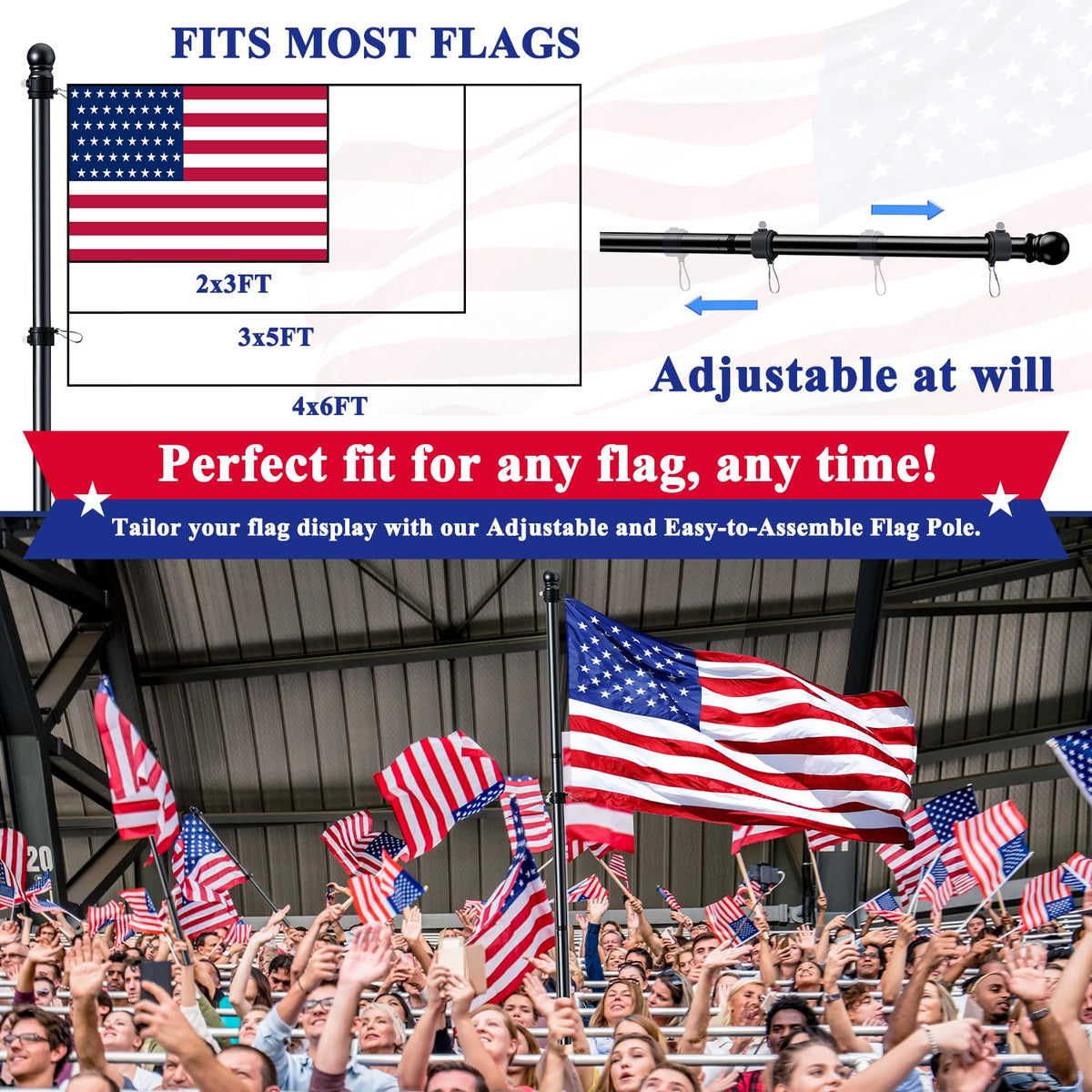 Tangle Free Stainless Steel Flag Pole Kit with Bracket N1832