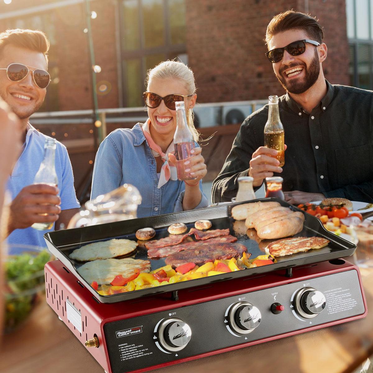 3-Burner Tabletop Propane Gas Griddle with Cover D999925