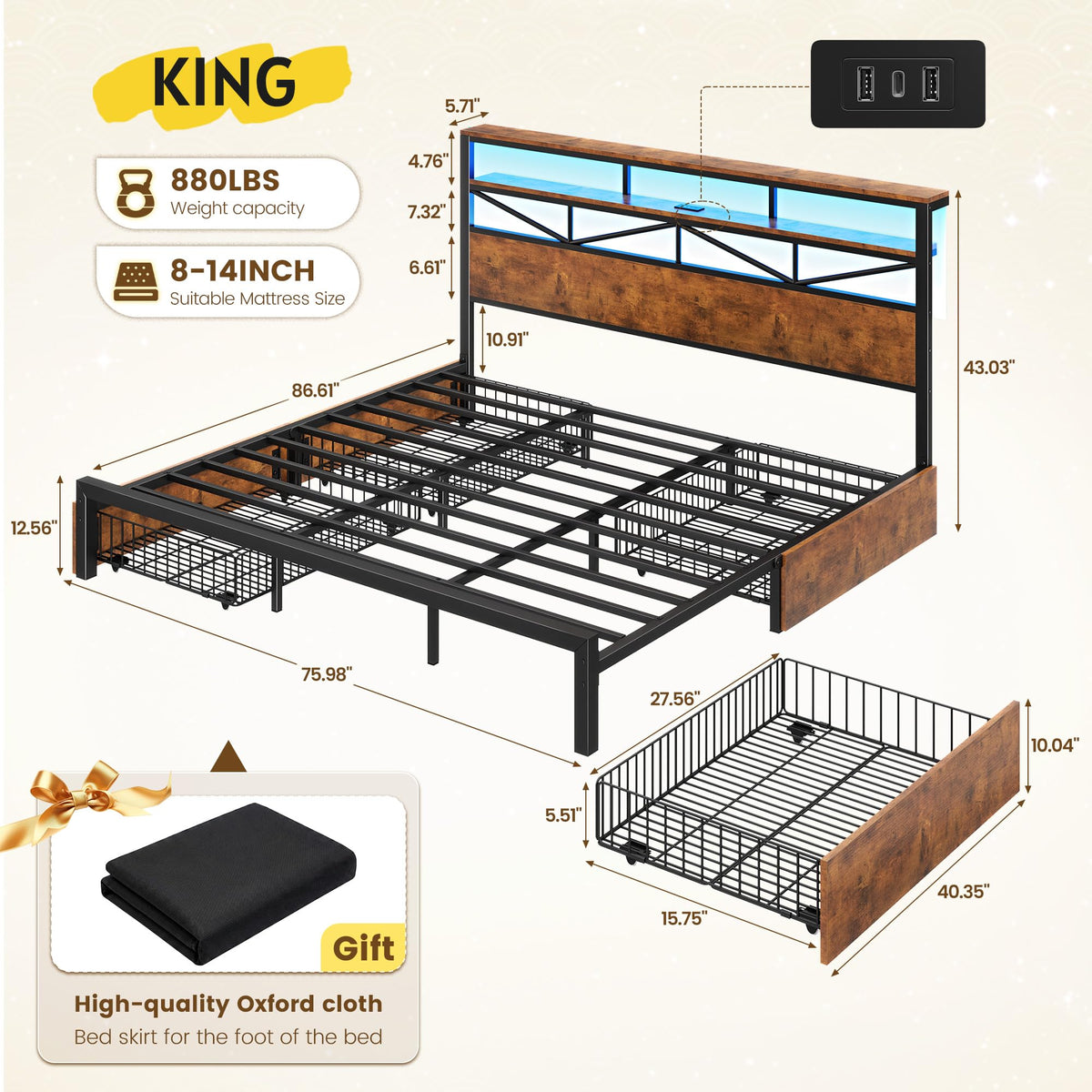 King Size Bed Frame with 4 Drawers M164