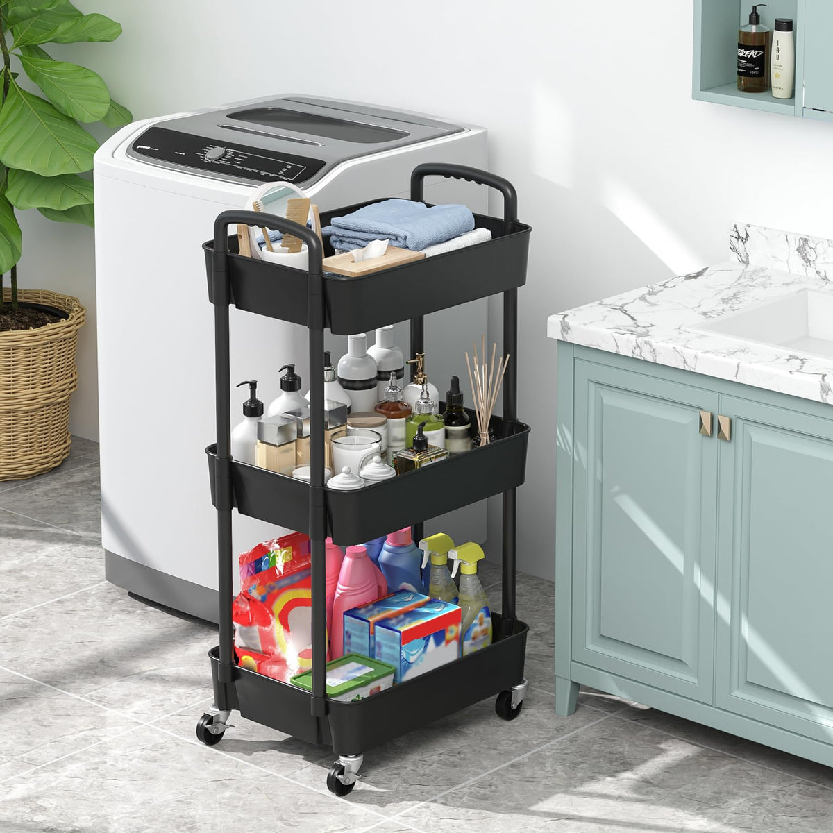 3-Tier Plastic Rolling Utility Cart with Wheels H73190