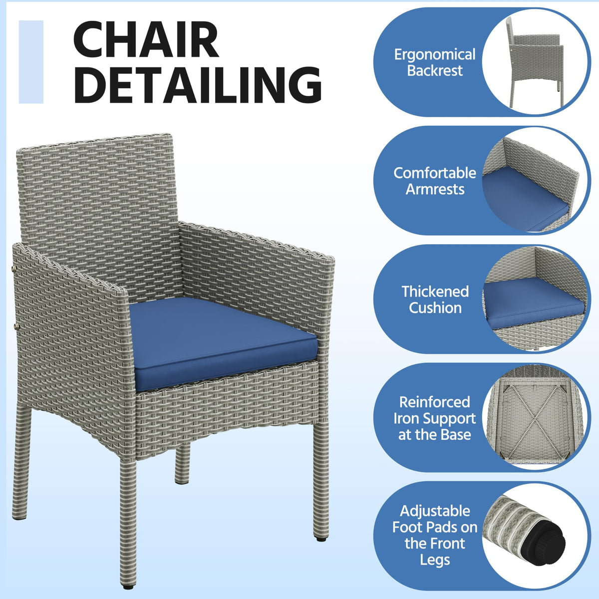 4 Pieces Rattan Wicker Patio Furniture Set with Cushion and Glass Table D405730