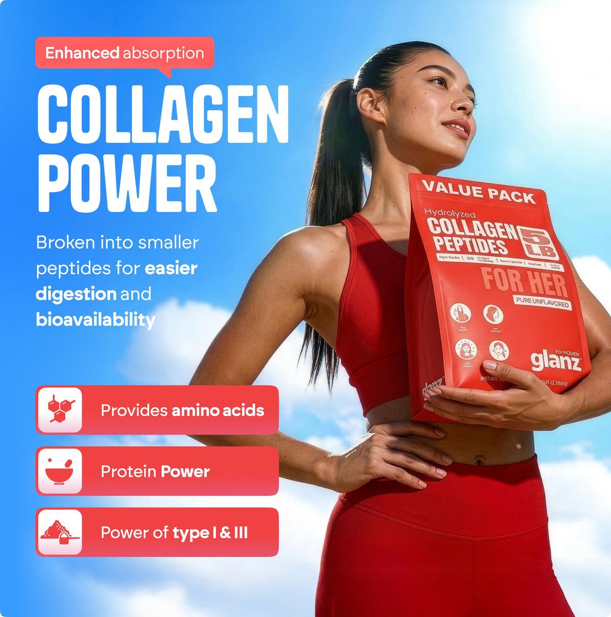 Unflavored Hydrolyzed Collagen Peptides Powder 5 lb H915042