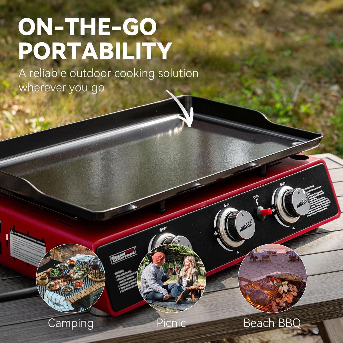 3-Burner Tabletop Propane Gas Griddle with Cover D999925