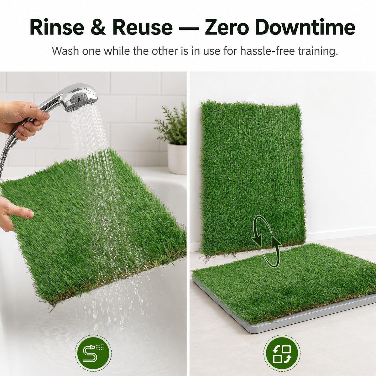 Dog Grass Pad with Tray 20" x 24" Artificial Grass Pee Pads with Non-Slip Grey Silicone Tray & 2 Replacement Grass Mats D619