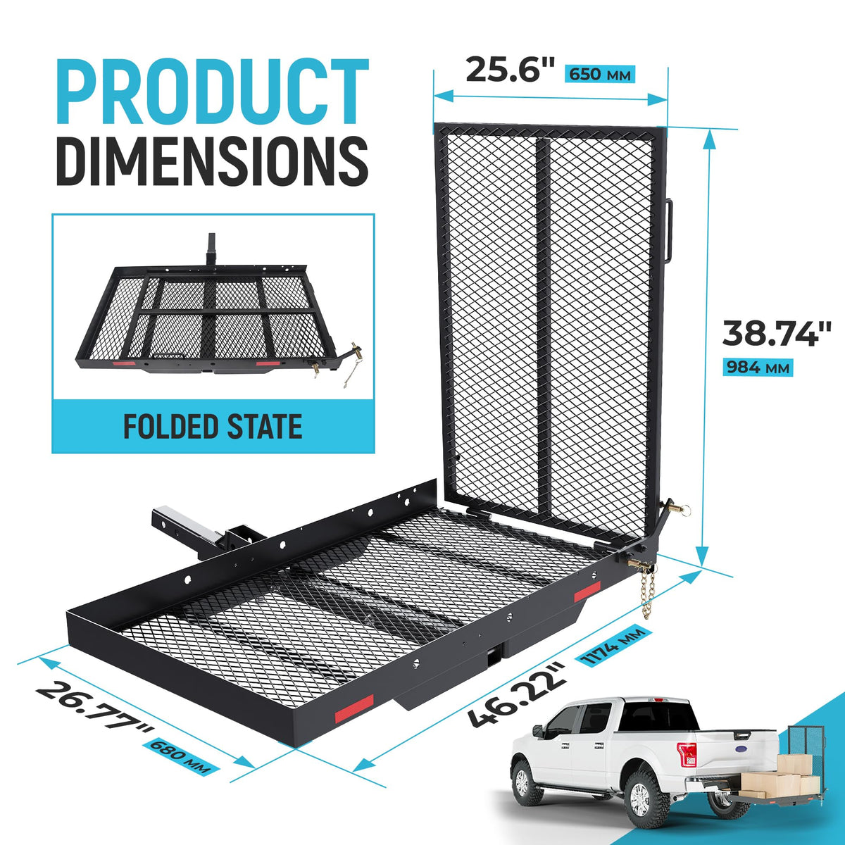 46.2 X 26.8 X 38.7 Inch Foldable Hitch Cargo Carrier with Ramp 500 Lbs H9895