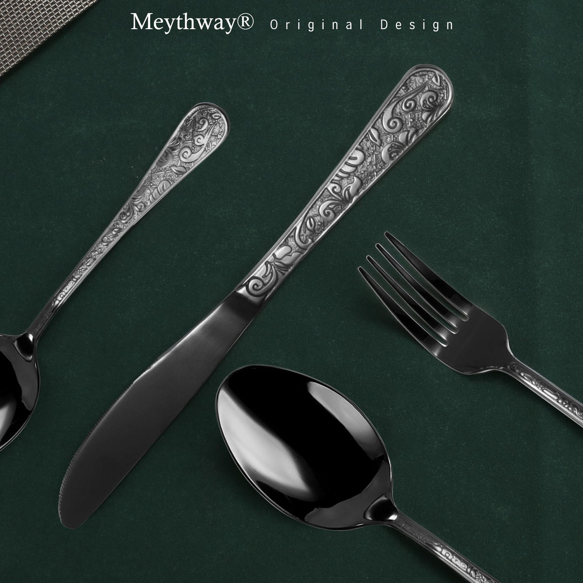 60-Piece Black Stainless Steel Flatware Set B865158