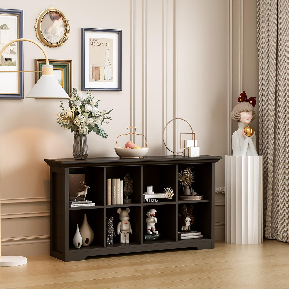 Black 8-Cube Open Bookcase with 2-Tier Low Cabinet S12081