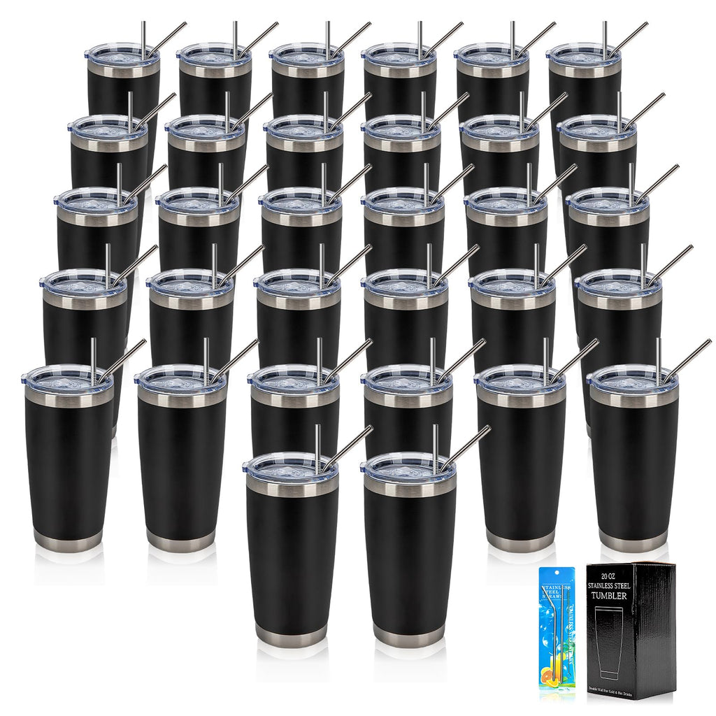 32 Pack 20oz Stainless Steel Insulated Tumblers with Lid & Straw J509987