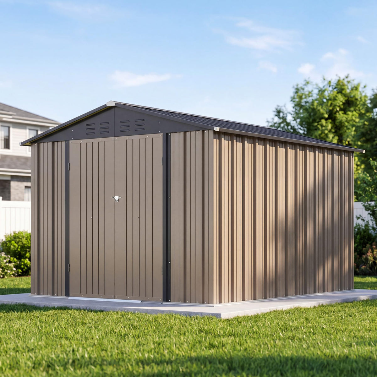 8x10 FT Metal Outdoor Storage Shed with Lockable Door G510659