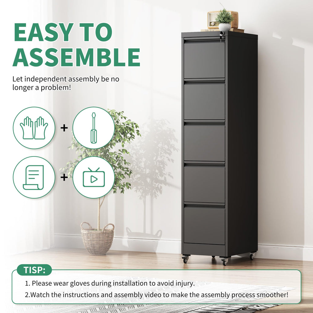 5 Drawer Black Steel File Cabinet with Lock T2999