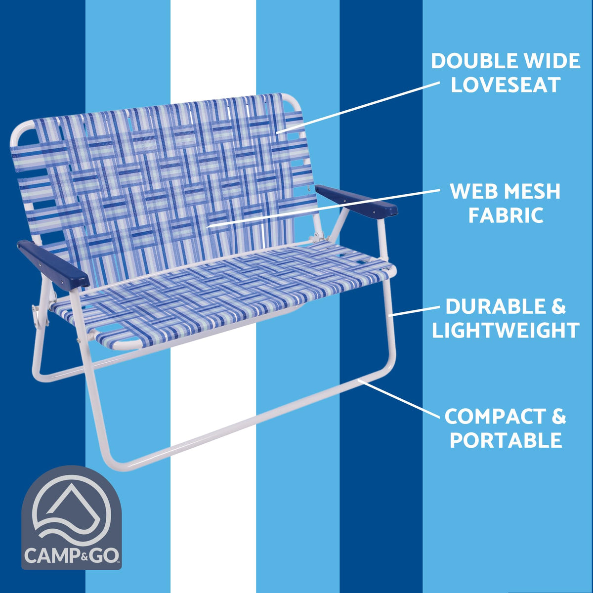 Blue/White Double-Wide Folding Web Lawn Chair R691