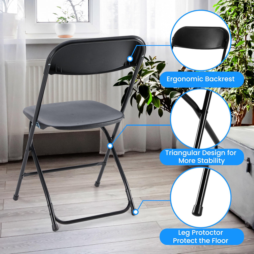 10 Pack Black Plastic Folding Chairs Y852