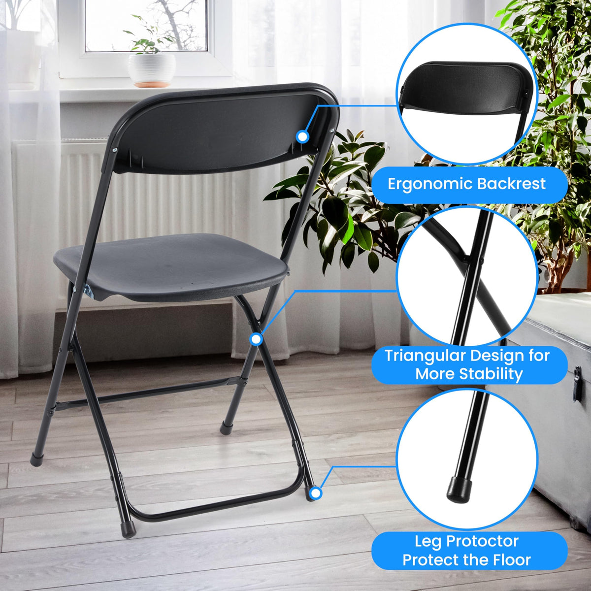 10 Pack Black Plastic Folding Chairs Y852