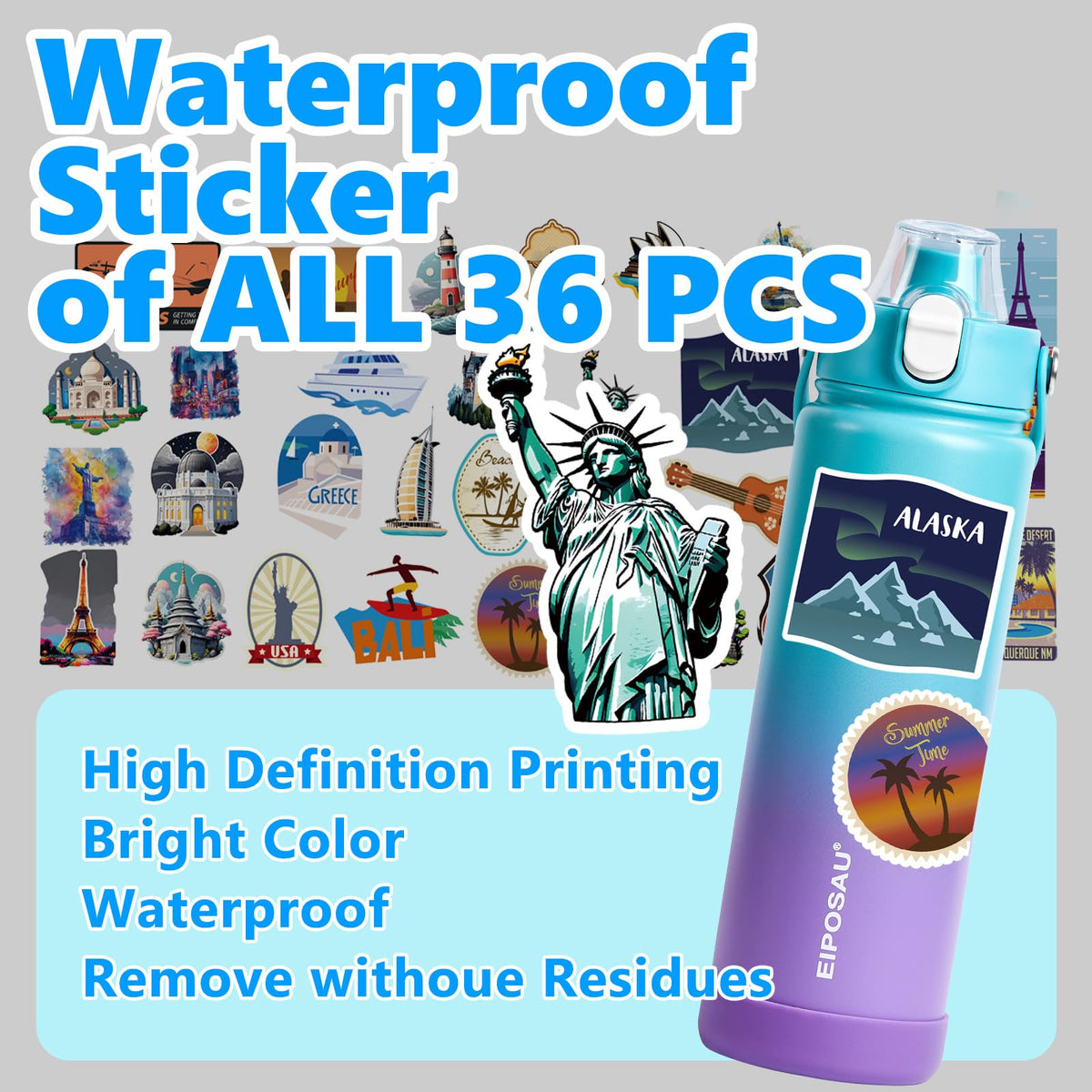 Insulated Water Bottle with Lid & Boot & Stickers, 24 oz S489592