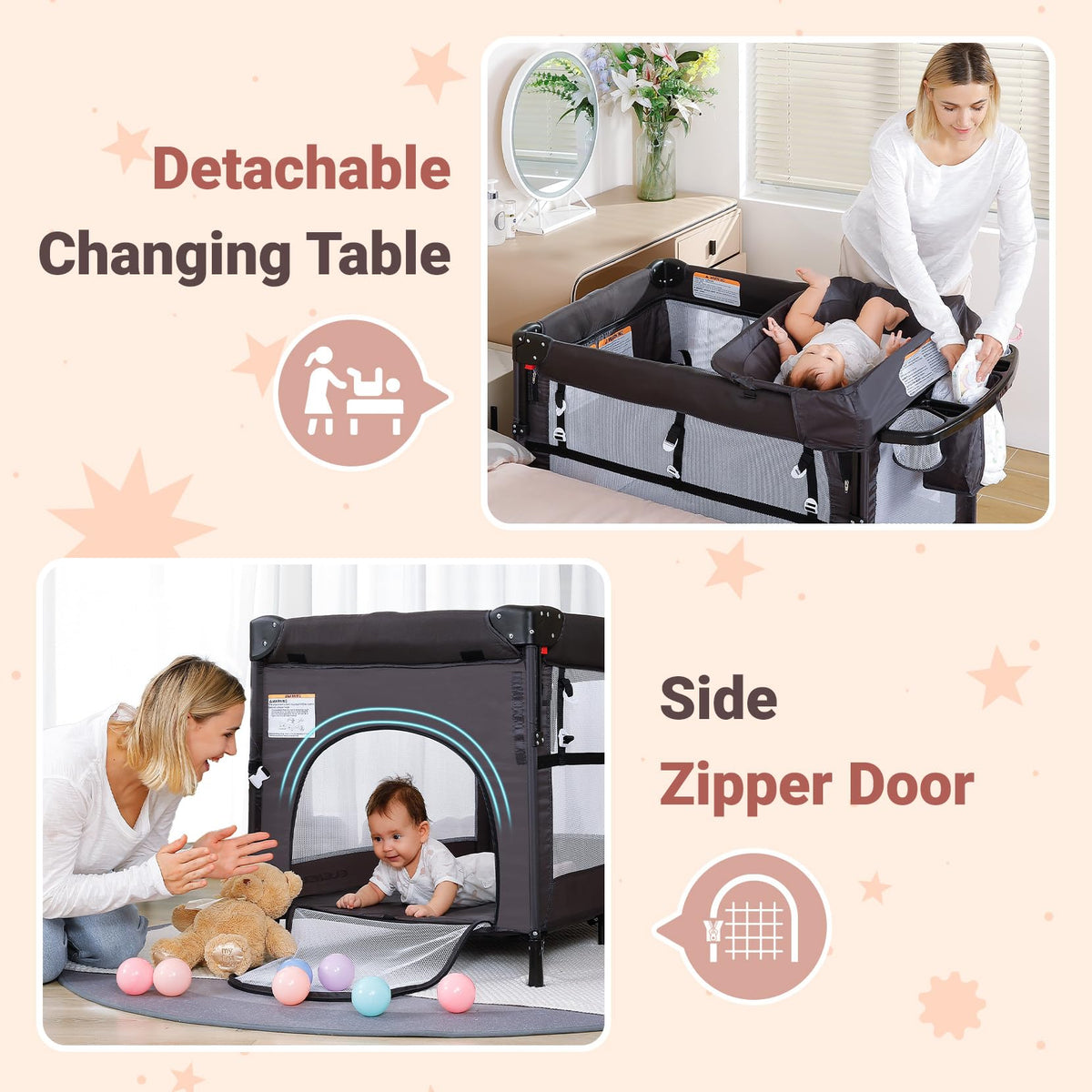 5 in 1 Adjustable Foldable Playard with Changing Table W31950