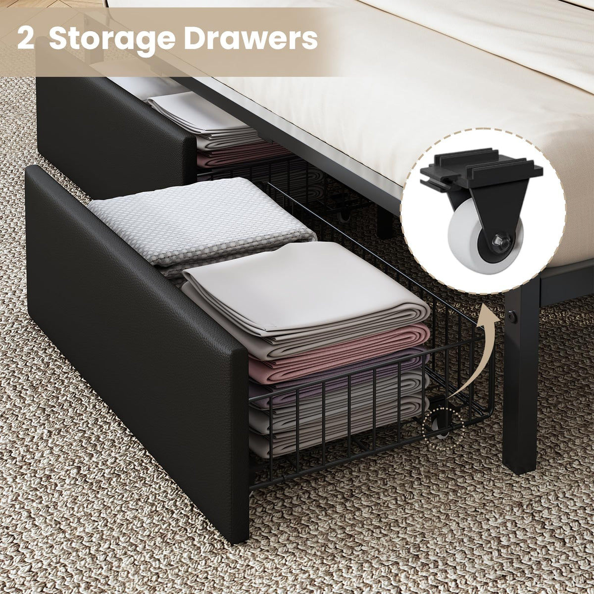 Full Size Platform Bed Frame with LED Light and Charging Station, Black O36303