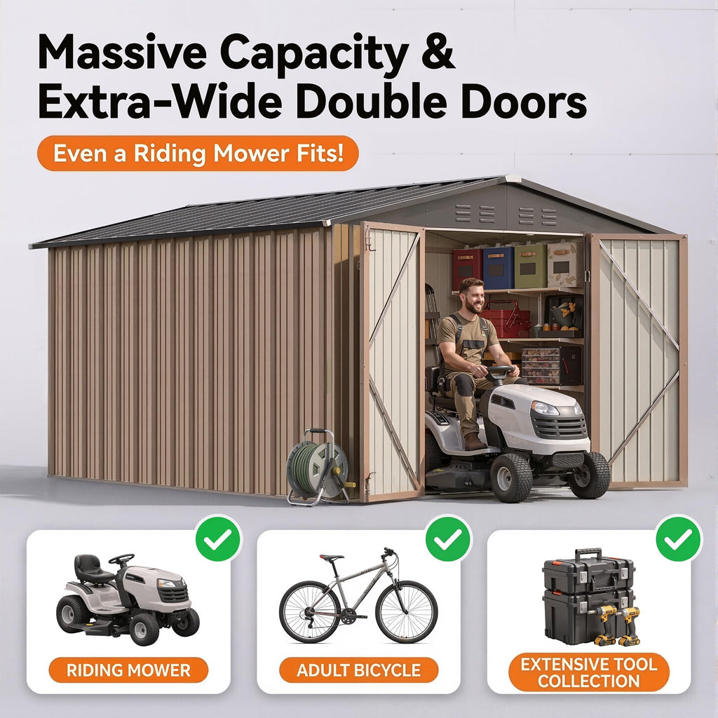 8x10 FT Metal Outdoor Storage Shed with Lockable Door G510659