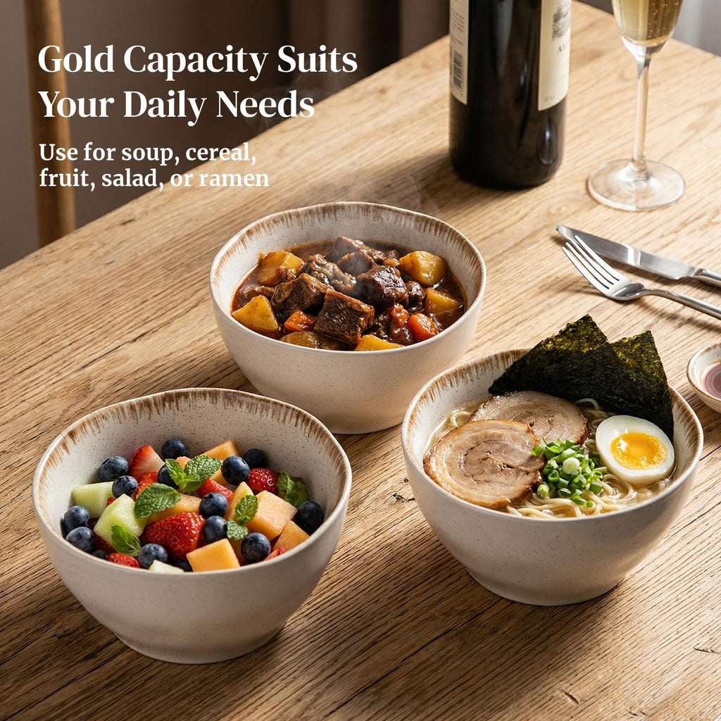 30 OZ Ceramic Soup Bowls Set of 4 Beige U6742